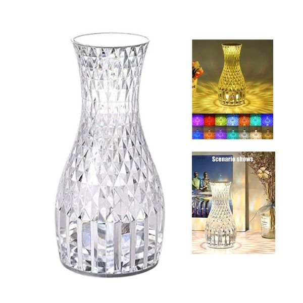 Crystal Touch Lamp 16 Color Changing RGB Romantic Rose Diamond Table Lamps for Bedroom Living Room Party Dinner Decor Creative Lights (Vase lamp) - (234123)