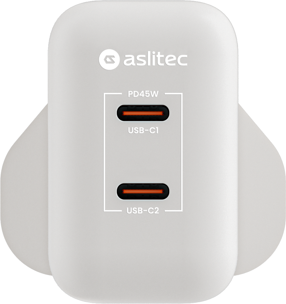 شاحن aslitec VexoraGaN بقدرة 45 واط – شاحن GaN مدمج بمنفذي USB-C