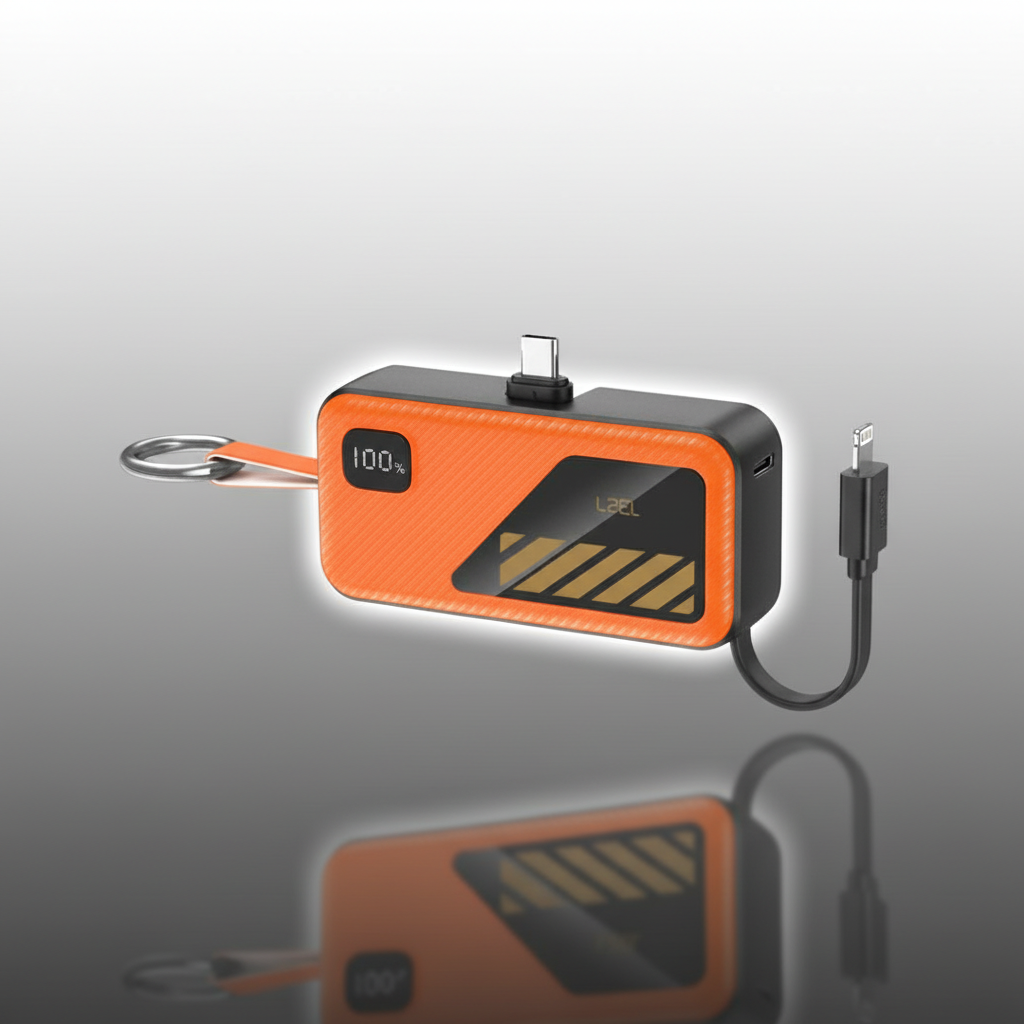 LZEL NanoFlux Charger Mini – 5,000mAh PD Type-c Power Bank with Built-in Lightning Cable | Orange