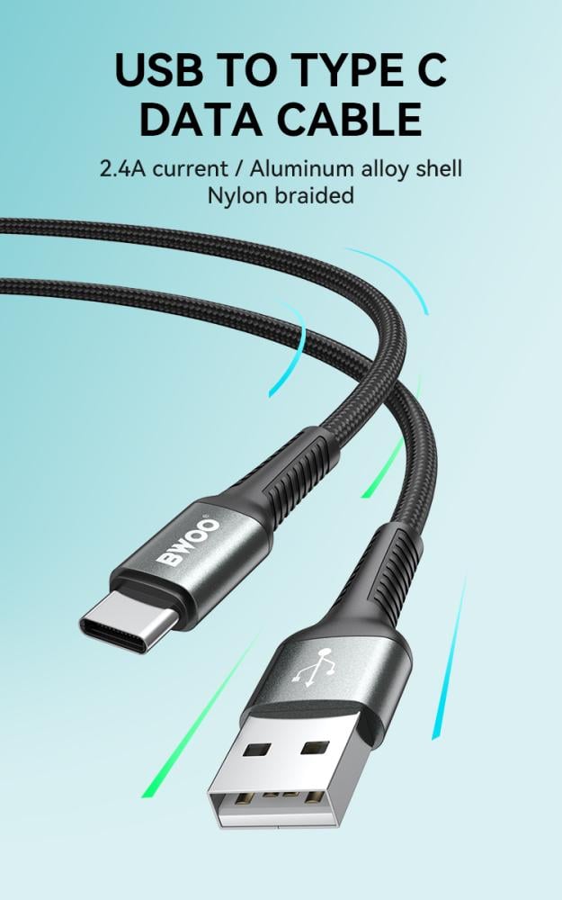 BWOO Aluminum Alloy Charger Cable Nylon Braided Cable 1M | USB-A to USB-C