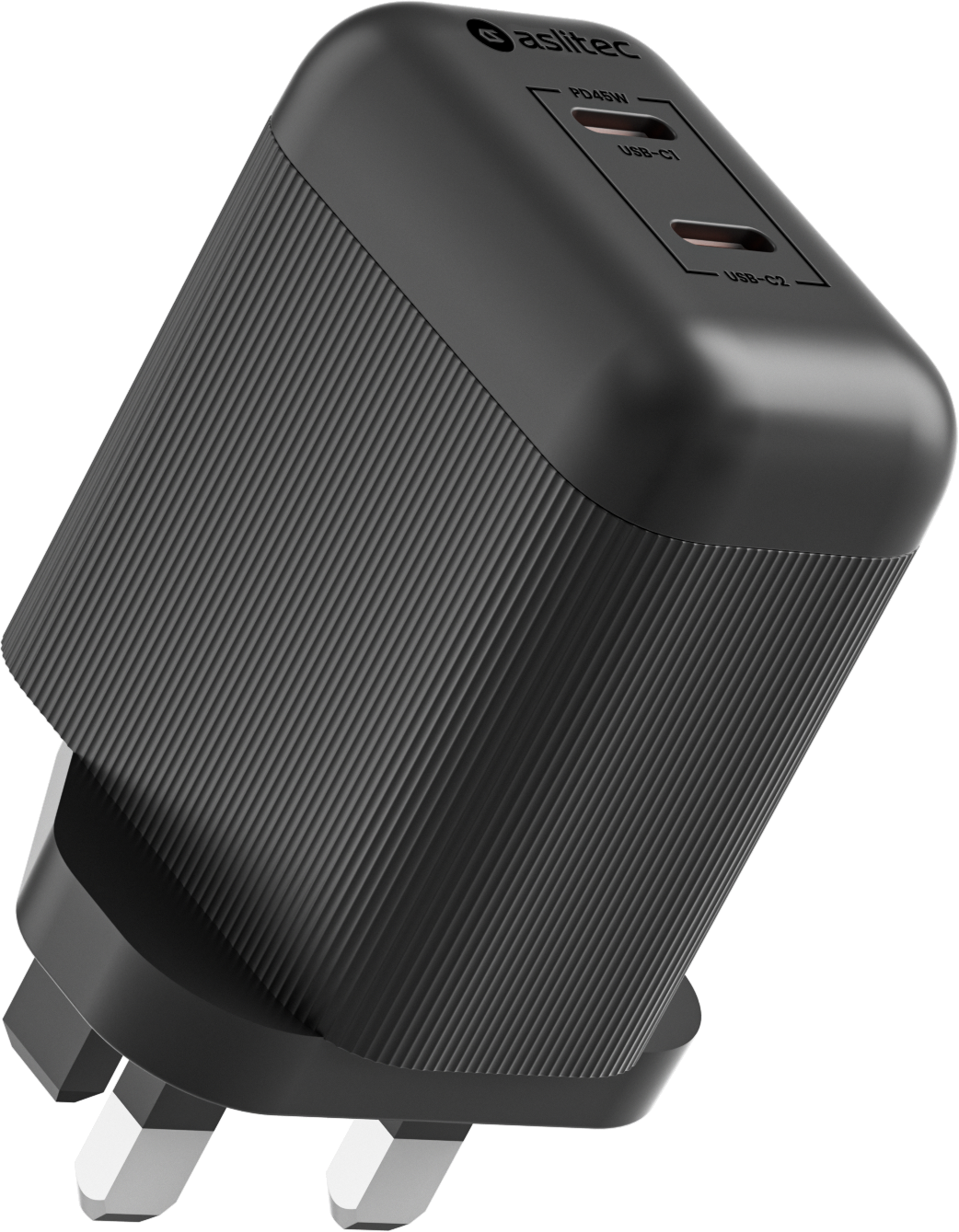شاحن aslitec VexoraGaN بقدرة 45 واط – شاحن GaN مدمج بمنفذي USB-C