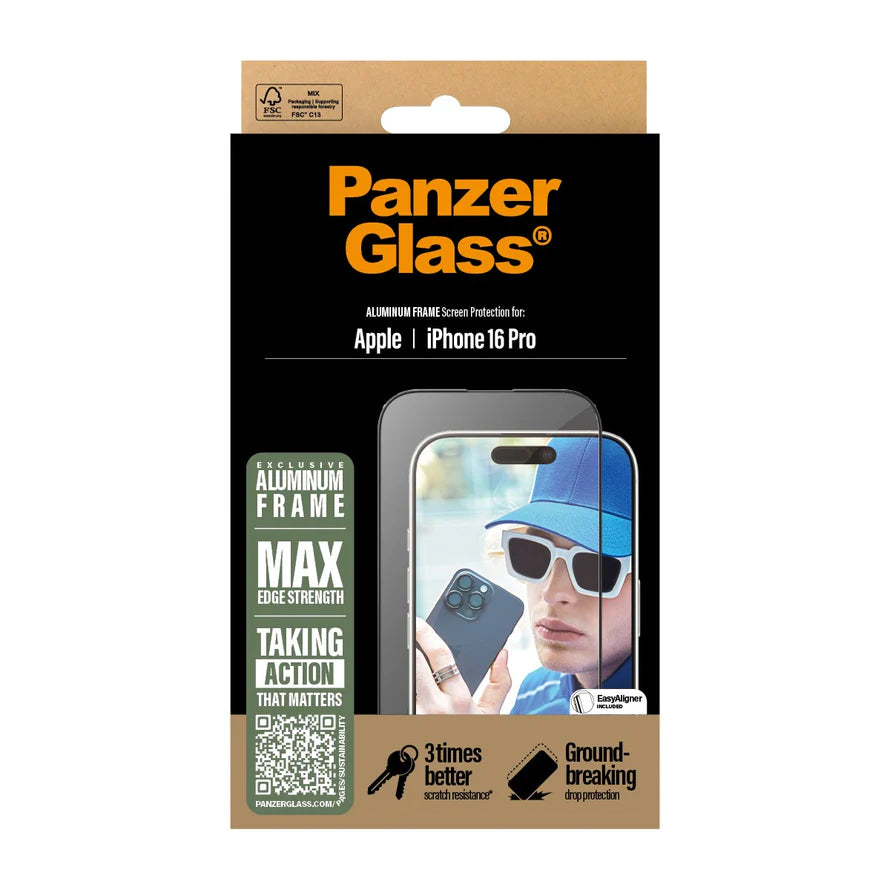 Panzer iPhone 16 Pro Glass Aluminum Frame Screen Protection