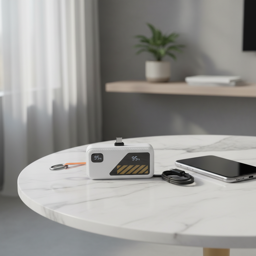 بطارية شحن من ليزل – NanoFlux Charger Mini بسعة 5000 مللي أمبير، يدعم تقنية الشحن السريع PD ومنفذ Type-C ، مزوّد بكابل Lightning مدمج | أبيض