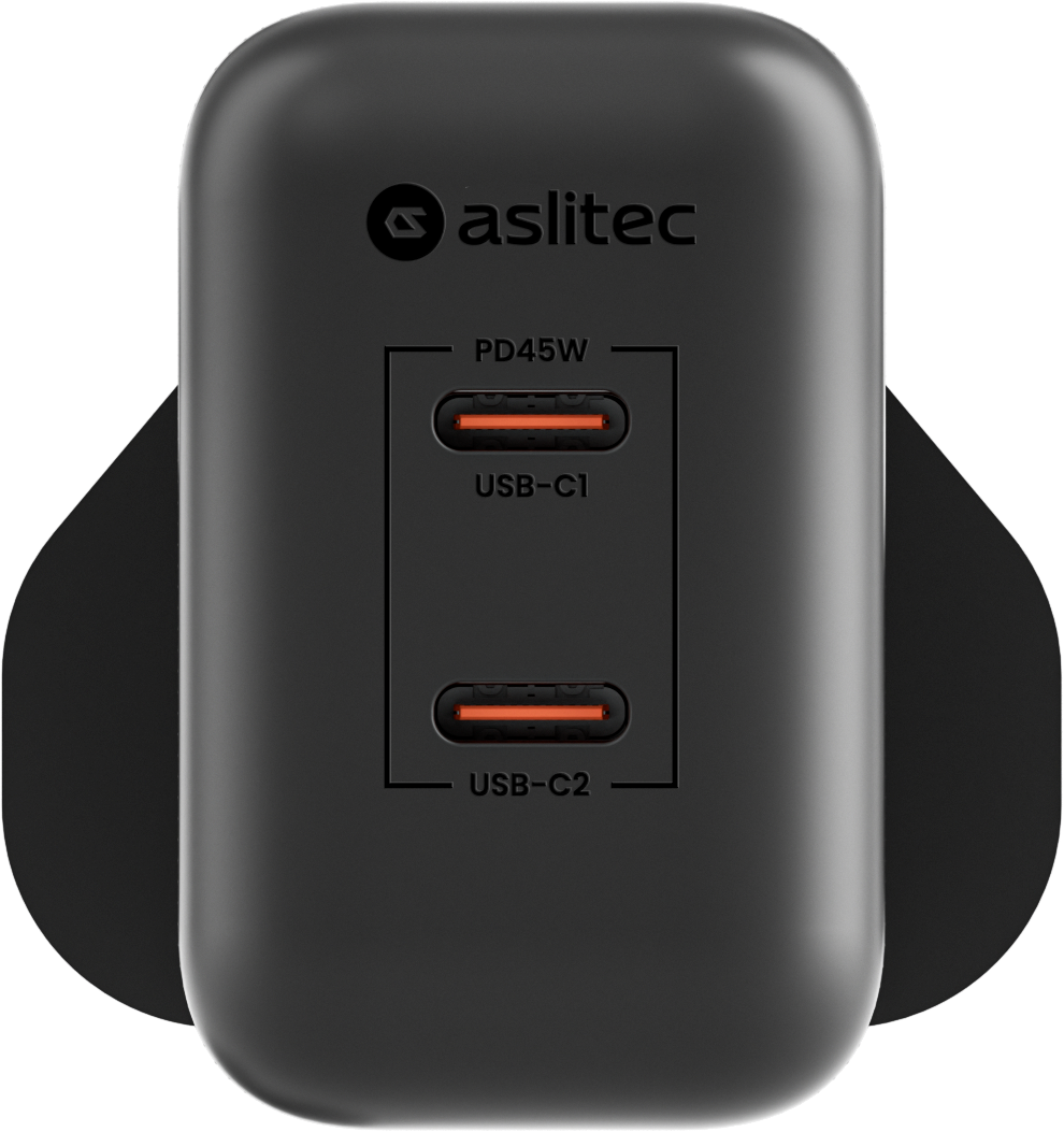 شاحن aslitec VexoraGaN بقدرة 45 واط – شاحن GaN مدمج بمنفذي USB-C