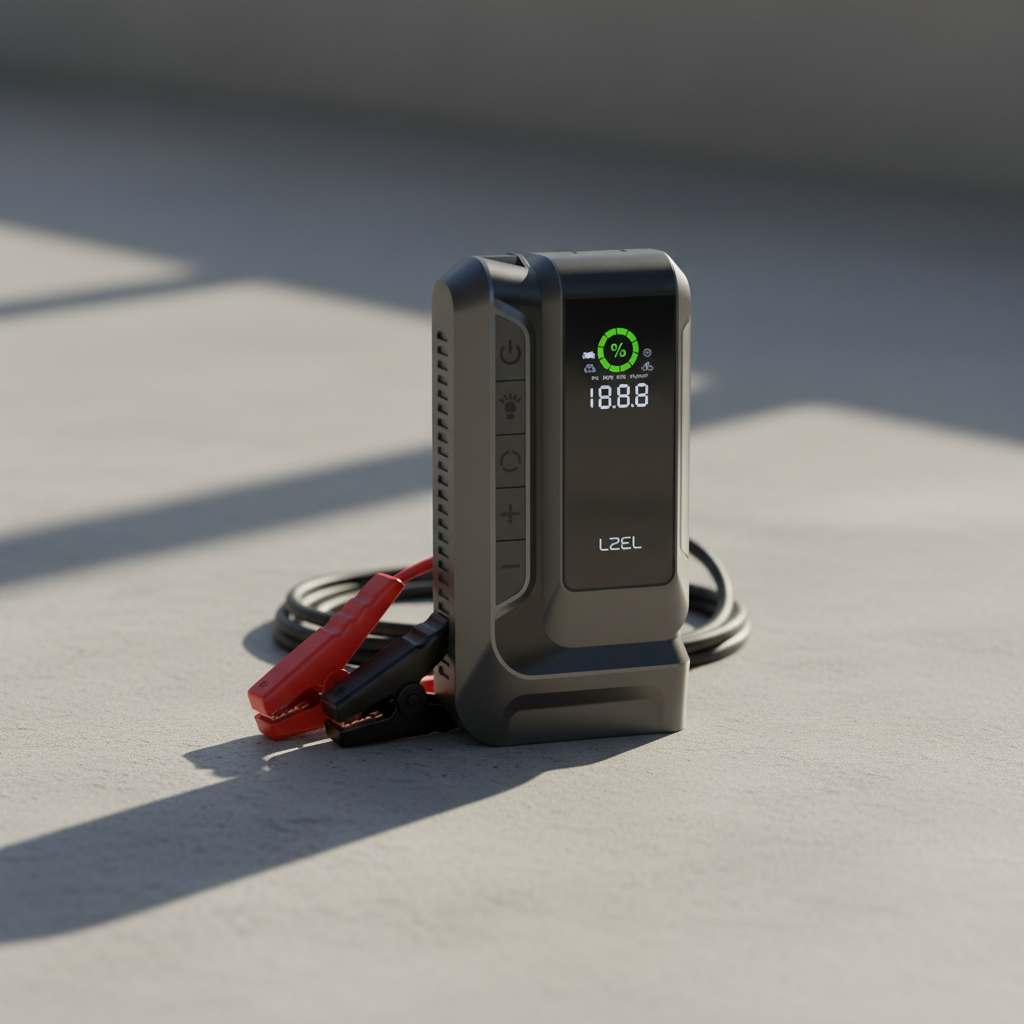 LZEL EnergizeIgnite Air 12000mAh 12V Car Jump Starter with LED Flashlight & Tire Inflator | Gray/Black