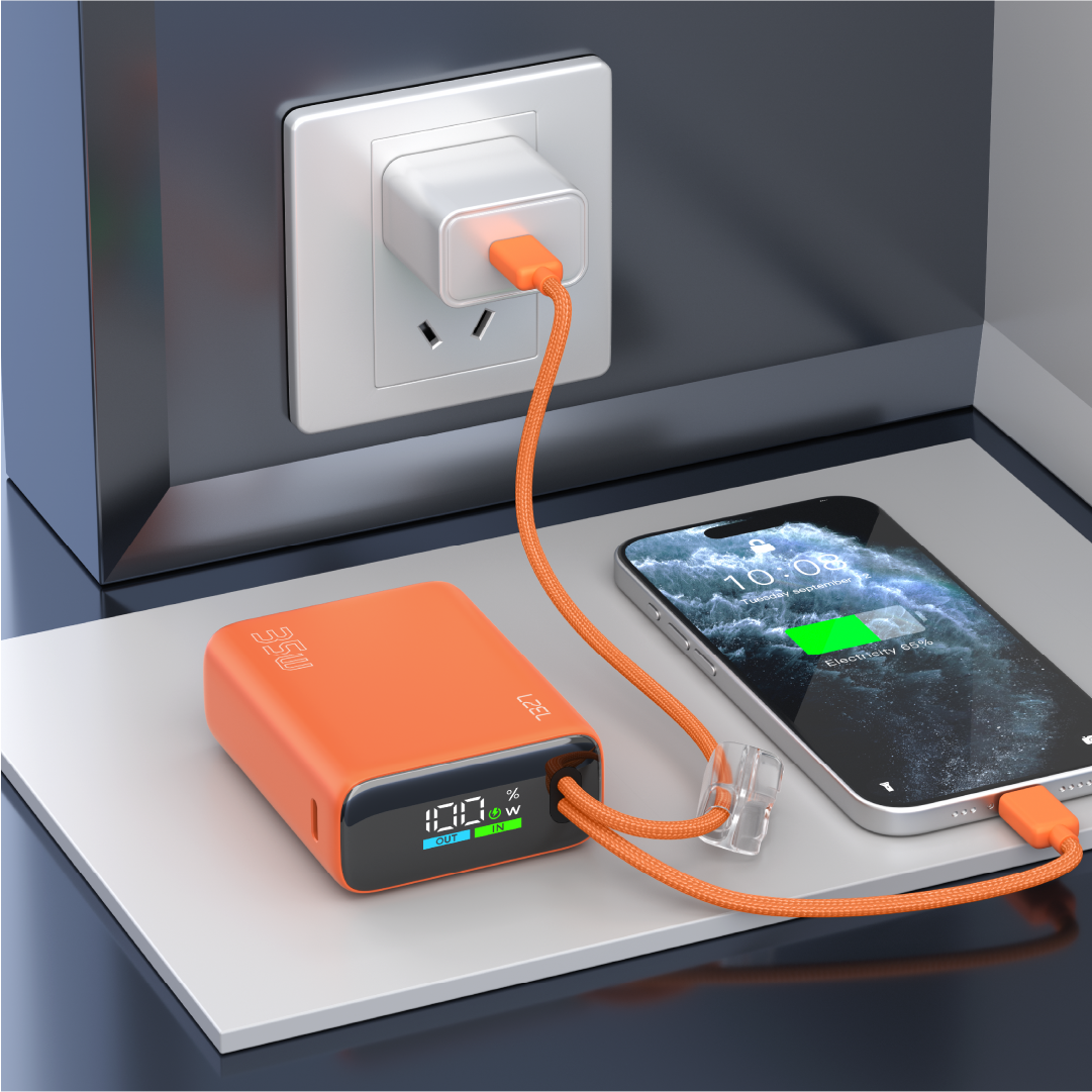 LZEL Neurovolt 10K Pd 35W Mini Power Bank Pd3.0 & Qc3.0 | Usb-C Cable & Lightning Cable | Orange