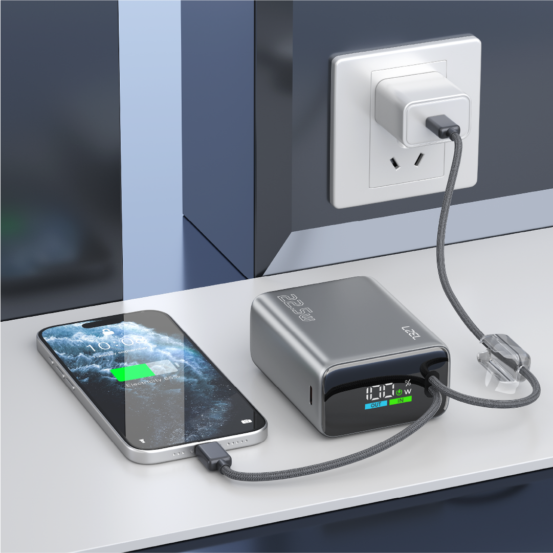 LZEL Neurovolt 15K Pd22.5W Mini Power Bank Pd3.0 & Qc3.0 | Usb-C Cable & Lightning Cable | Gray