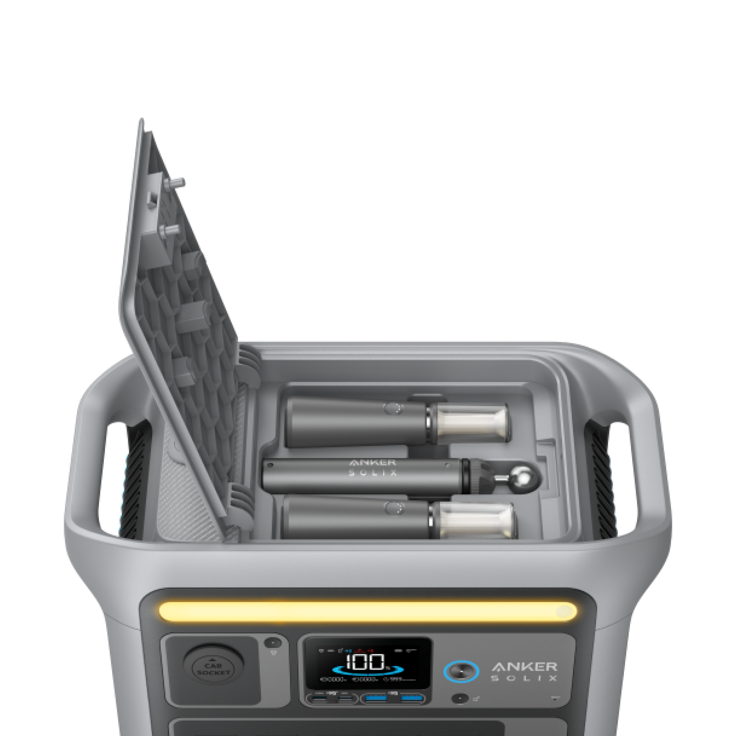 محطة طاقة محمولة Anker SOLIX C800 Plus (1200 واط / 768 واط في الساعة) مع أضواء تخييم