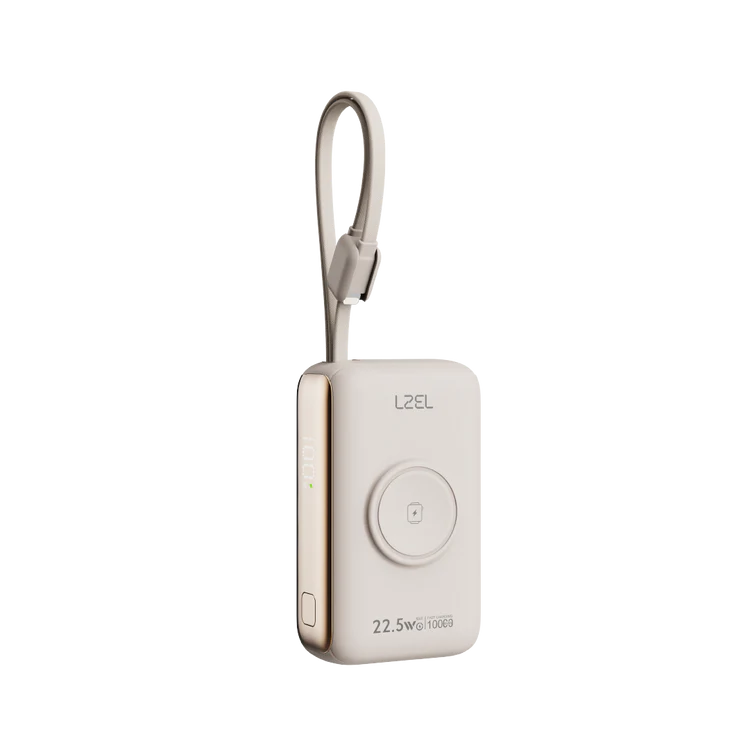 LZEL Ampflow10 Mini 10000Mah Pd Power Bank 22.5W | Built-In Type-C & Lightning Cable | Wireless Charging