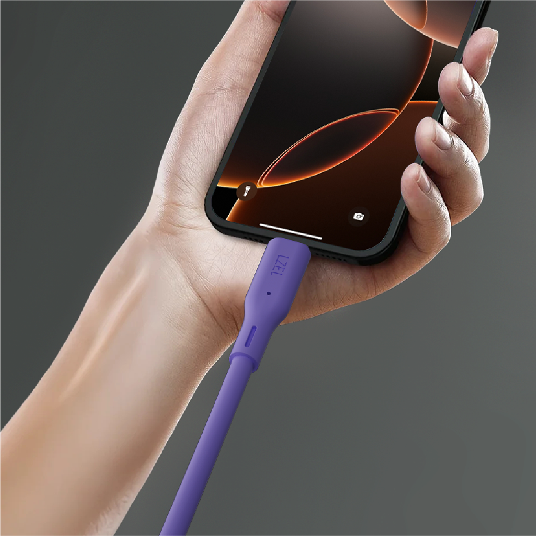 LZEL Celeris Silox CXL Soft Silicone USB-C to USB-C Cable, 480Mbps, 240W Max, 1m | Purple