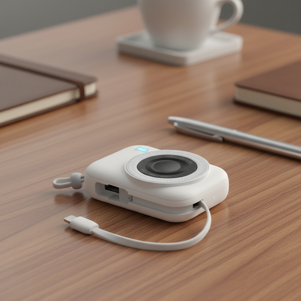 بطارية متنقلة من ليزل مغناطيسي بسعة 10,000 مللي أمبير مع شحن PD عبر USB-C وكابل مدمج | أبيض