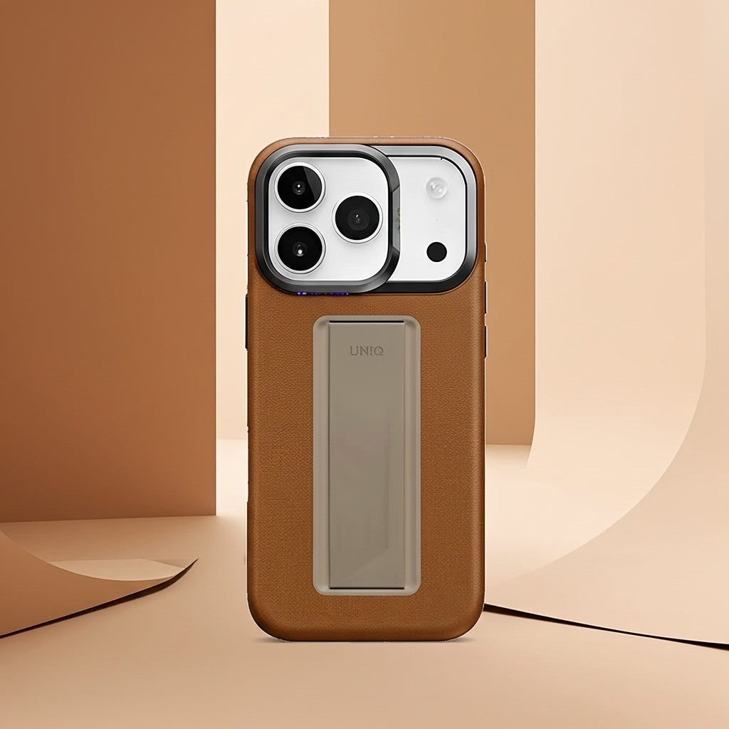 UNIQ Hybrid Heldro Pro MagClick Case with Camera Stand for iPhone 17 Pro | Caramel