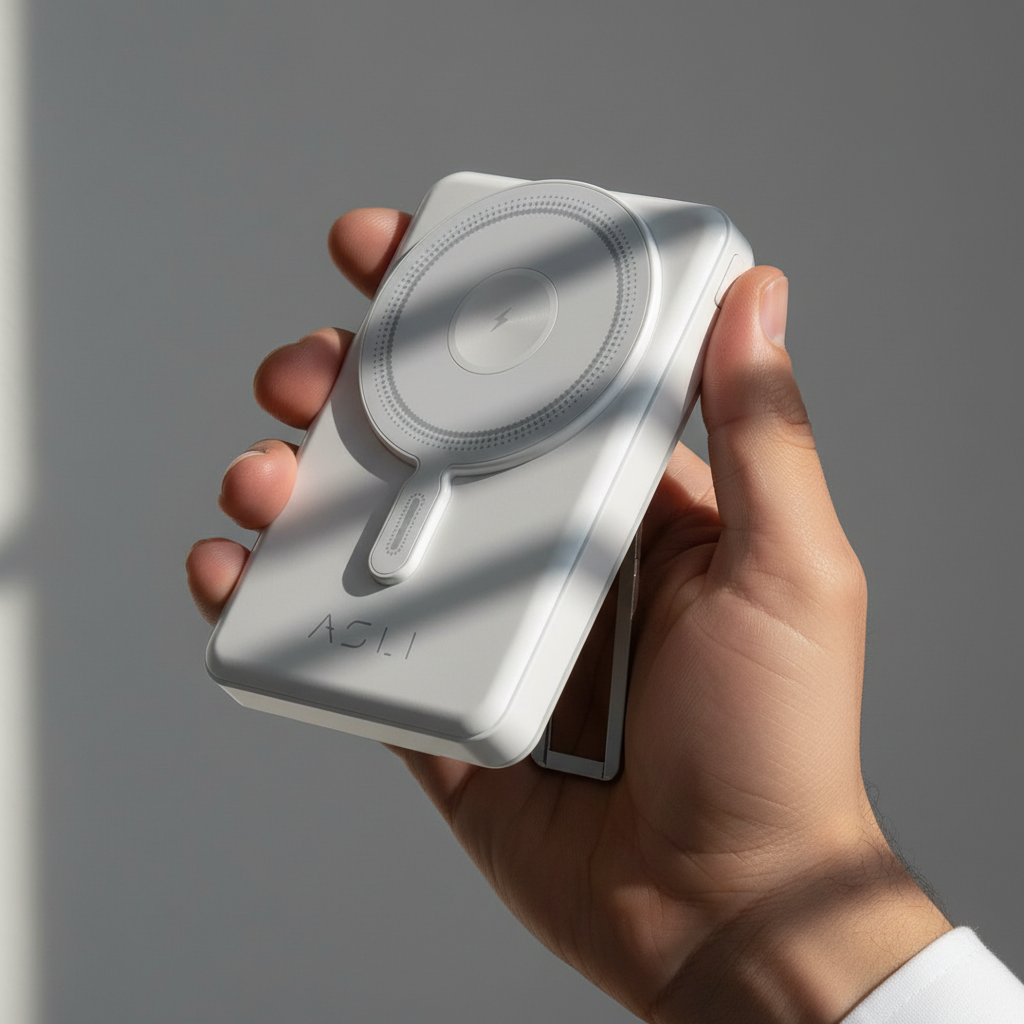 بطارية شحن متنقلة لاسلكية مغناطيسية من  أسلي جلوبال 5 في 1  10000 مللي أمبير  PD  | أبيض