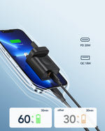 شاحن حائط فائق السرعة من أسلي جلوبال بتقنية  GaN PD,مع شاحن ساعة لاسلكي شحن ثلاثي 20 واط  | أسود