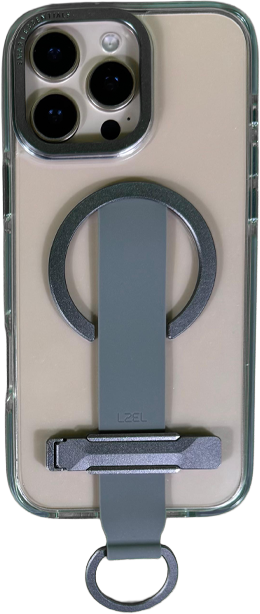 LZEL iPhone 16 Pro Max Primemag Grip Anti-drop Case With Metal Ring And Silicone Band | Clear/Gray