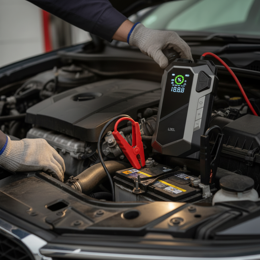 LZEL EnergizeIgnite X - 12,000mAh Car Jump Starter with LED Flashlight & Air Compressor |Gray/Black