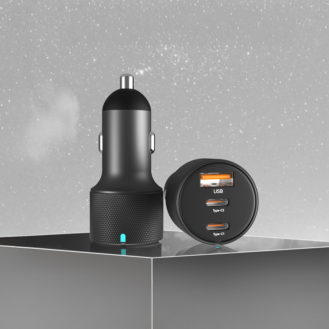 LZEL PulseCharge Max 80W 3-Port Car Charger – Dual USB-C PD & USB-A QC