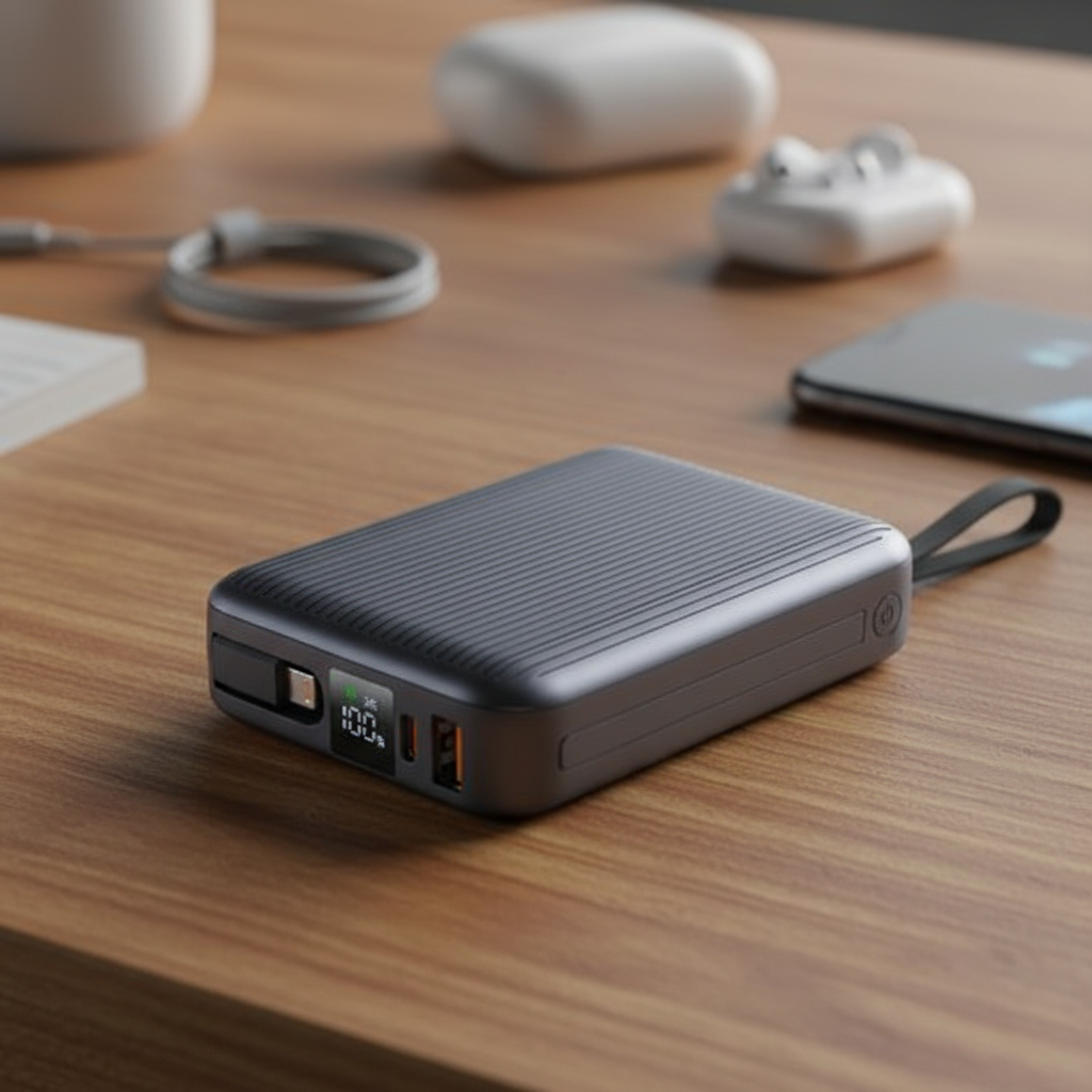 LZEL Neurode Sync - 20,000mAh PD Mini Power Bank 22.5W with Built-in Cable | Black