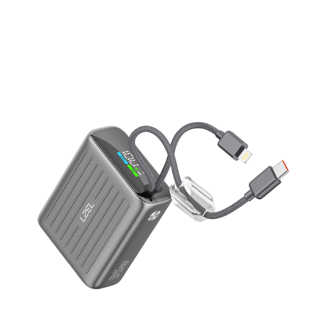 LZEL Neurode 10K Pd 35W Mini Power Bank Pd3.0 & Qc3.0 | Usb-C Cable & Lightning Cable | Gray
