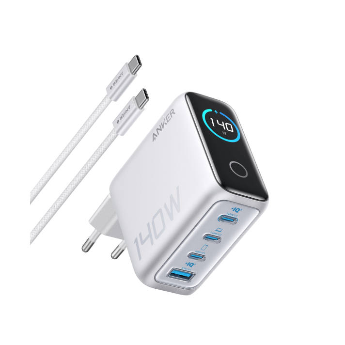 Anker 140W Multi-Port Charger – 4-Port Power Adapter with PD 3.1 & USB-C Cable | Silver