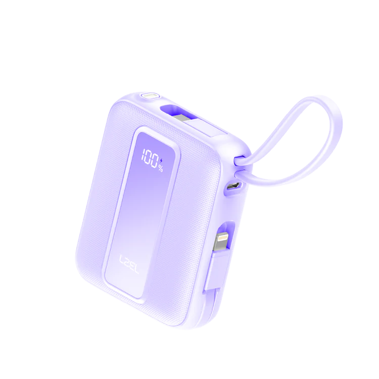 LZEL AMPNEO1O Mini 10000mAh PD Power Bank 30W | Built-in Type-C & Lightning Cable | Type-C Input/Output