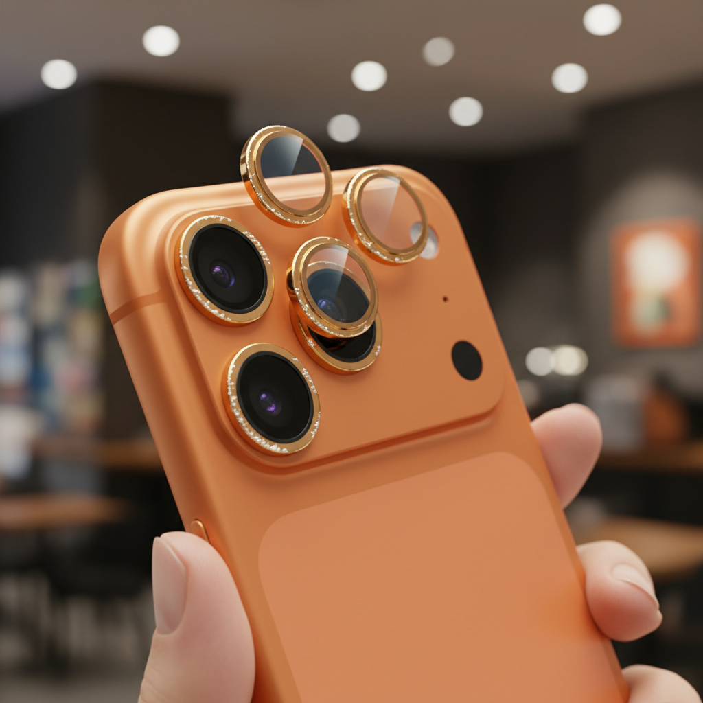 LZEL OptiShield Series HD Corning Camera Glass for iPhone 17 Pro/17 Pro Max | Papaya Orange