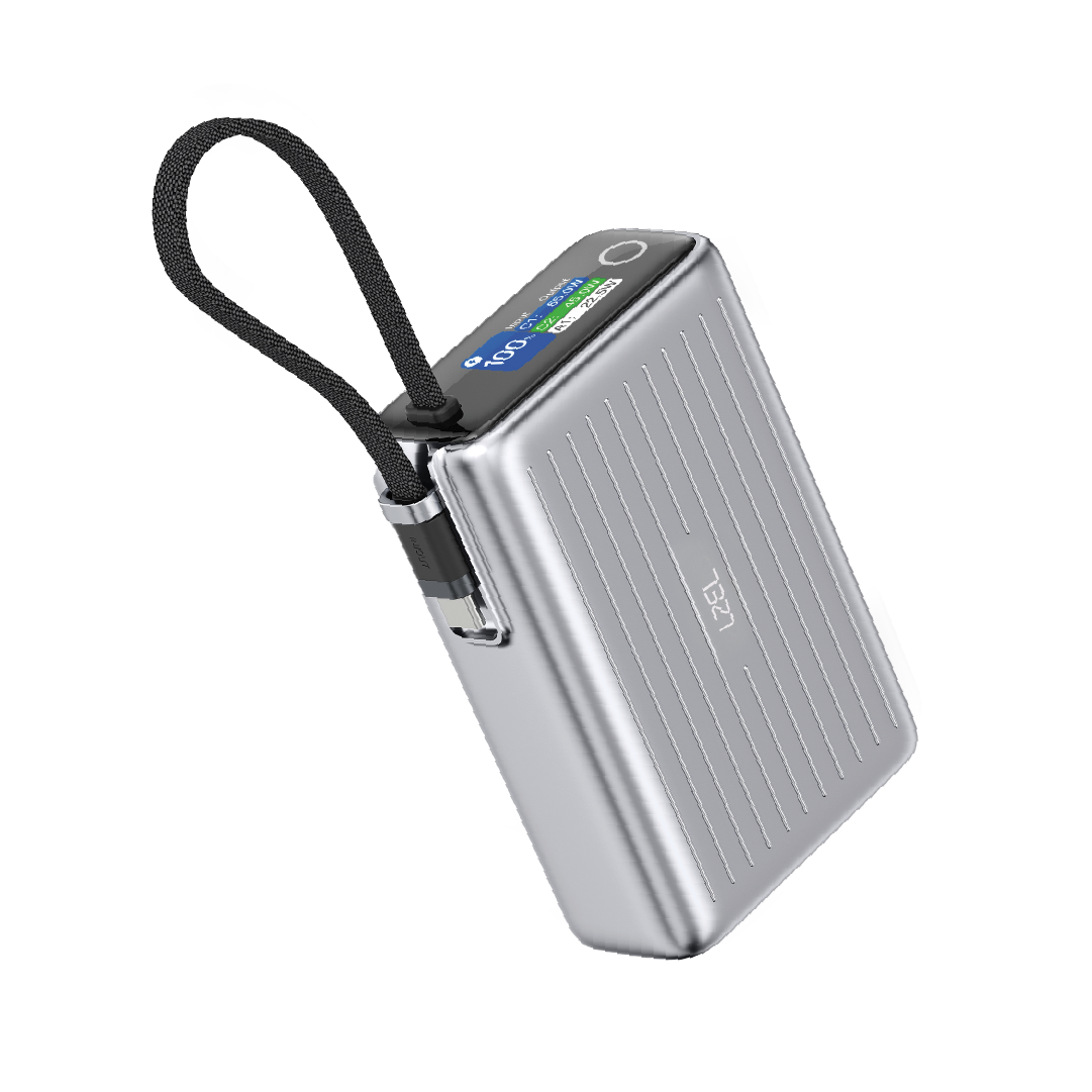 LZEL Neurode Sync 20000Mah Pd3.0 & Qc3.0| 65W |Built-In-Usb-C Cable Pd Power Bank | Silver