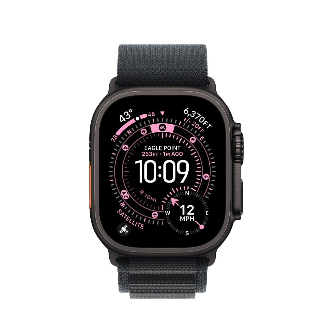 ساعة آبل واتش ألترا 3 (2025) GPS + Cellular، مقاس 49 ملم - بهيكل من التيتانيوم الأسود - وسوار Alpine Loop أسود | L