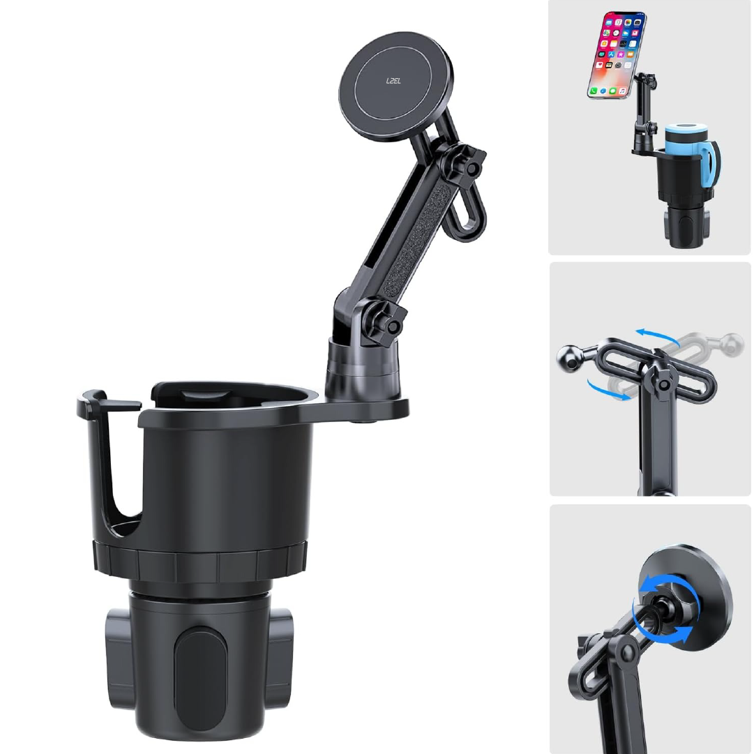 LZEL 2-In-1 Magnetic Car Phone Mount & Cup Holder Hands-Free Viewing I Strong Stability | Universal Phone Compatibility