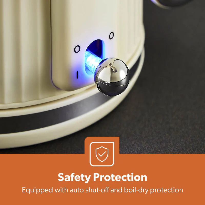 Geepas 1.7L Electric Jug Kettle – 360° Rotation, Auto Shut-Off, Removable Filter, Cream