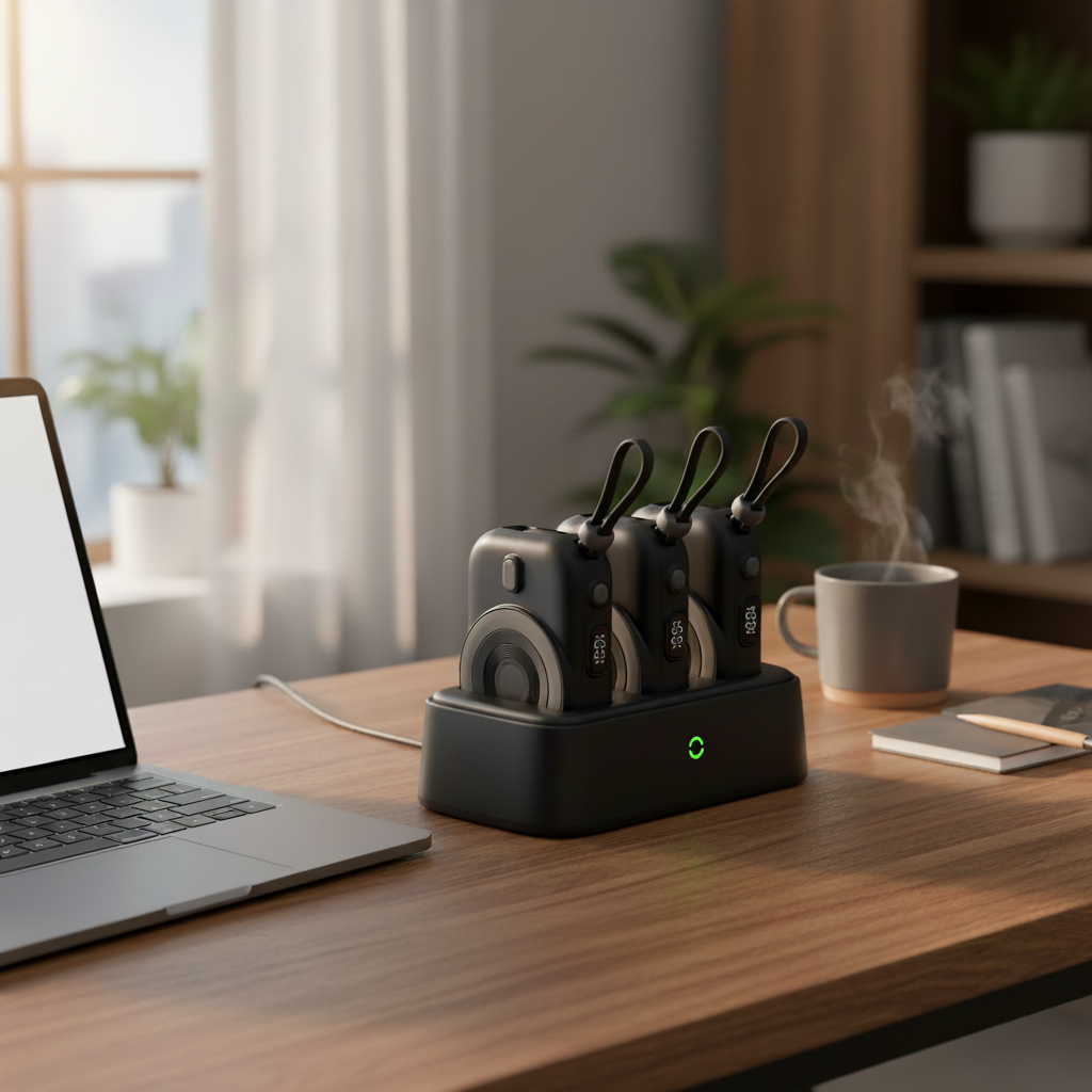 LZEL TrioEnergia Station - Trio 10,000mAh Wireless Power Bank & Charging Dock With Built-in Cable | Black