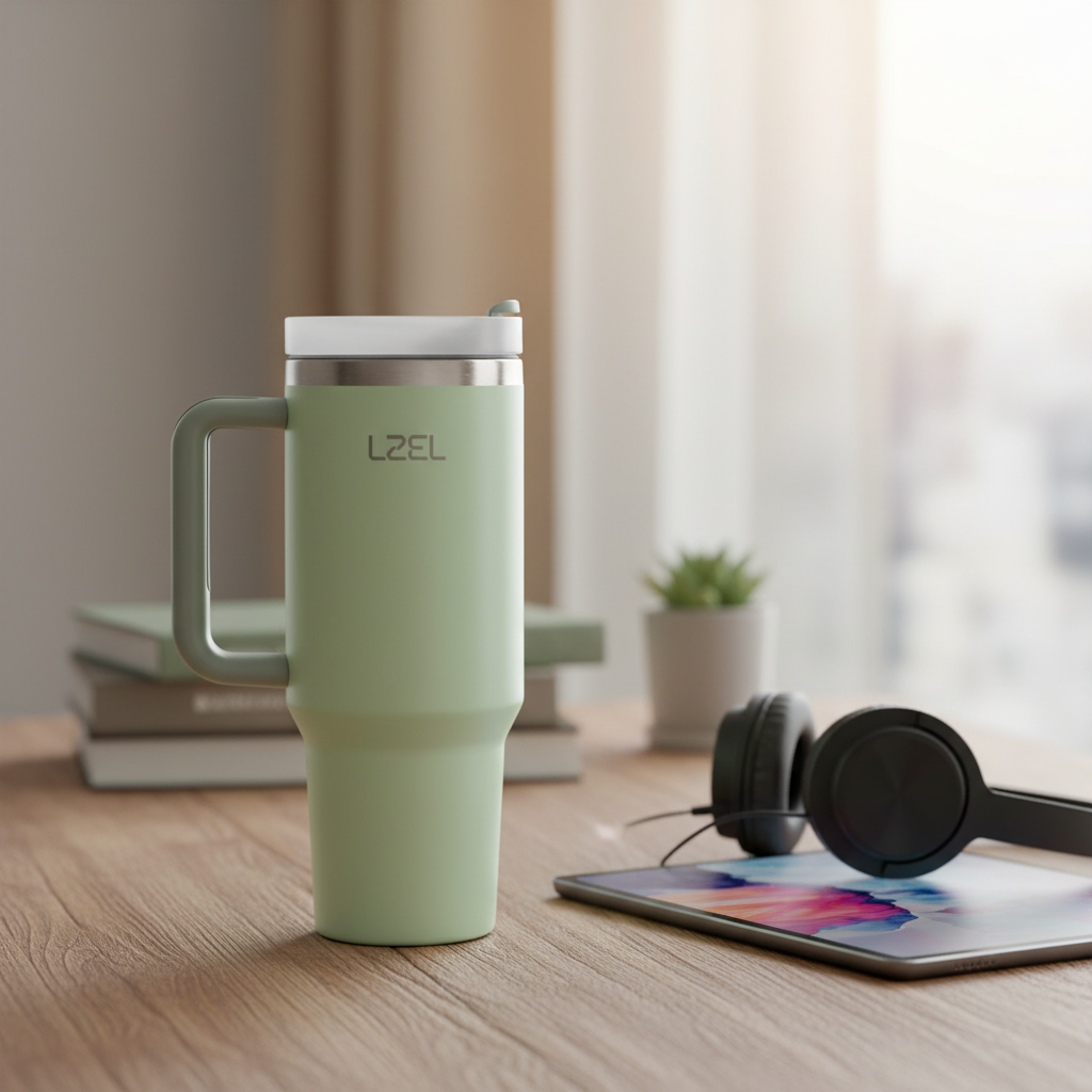 LZEL Tumbler With Handle 800ML Aqua Pure Vacuum Insulated | Bay Leaves