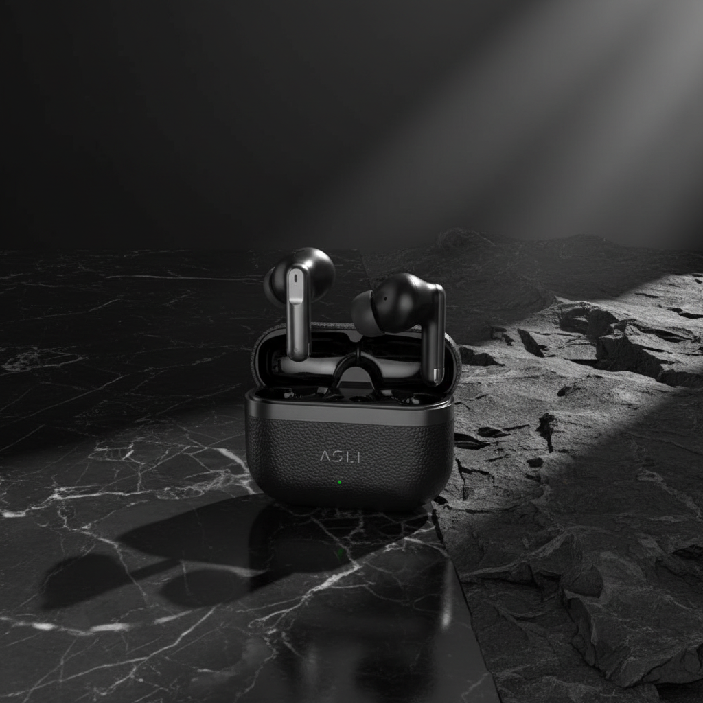 Asli Global EcoPods Air TWS Wireless ANC Bluetooth Earbuds with Active Noise Cancellation | Black