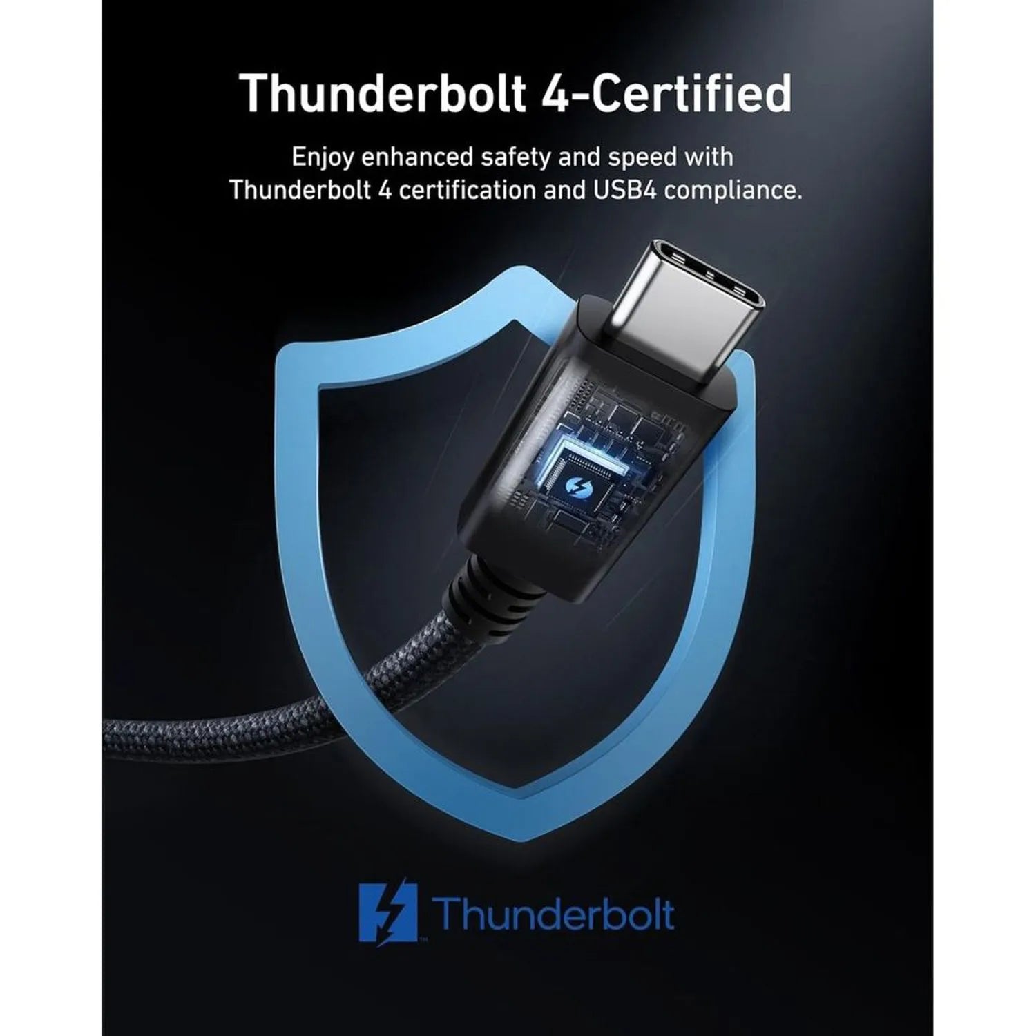 Anker Prime Thunderbolt 4 USB-C to USB-C Cable (3.3 ft / 1m, 240W, 40Gbps) | Black