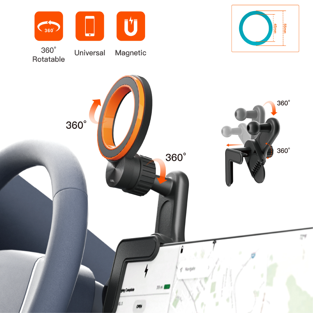 LZEL Mountmag Drive 360° Rotating Abs Car Monitor Holder Stable Mount For Tesla, Byd & Ev Cars