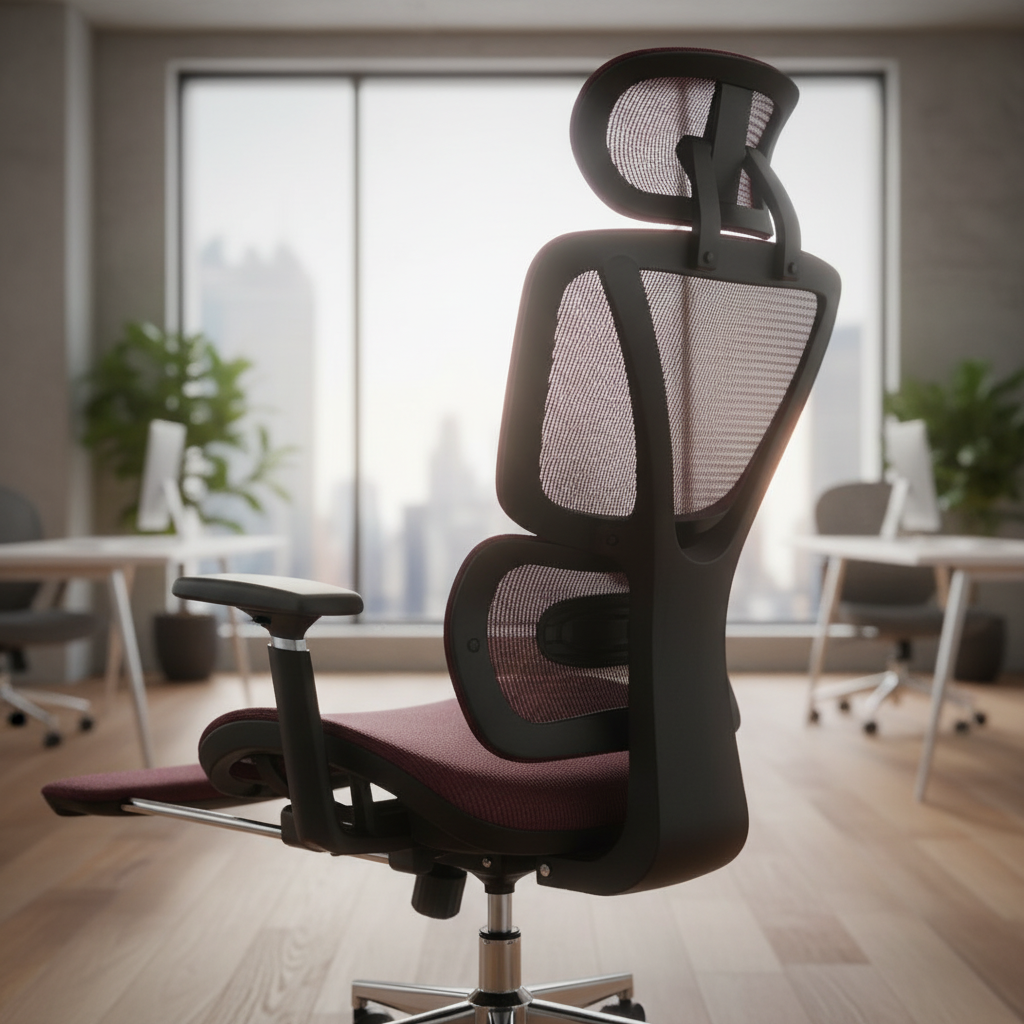 Black Bull Mesh Office and Gaming Chair with Footrest |Black & Red