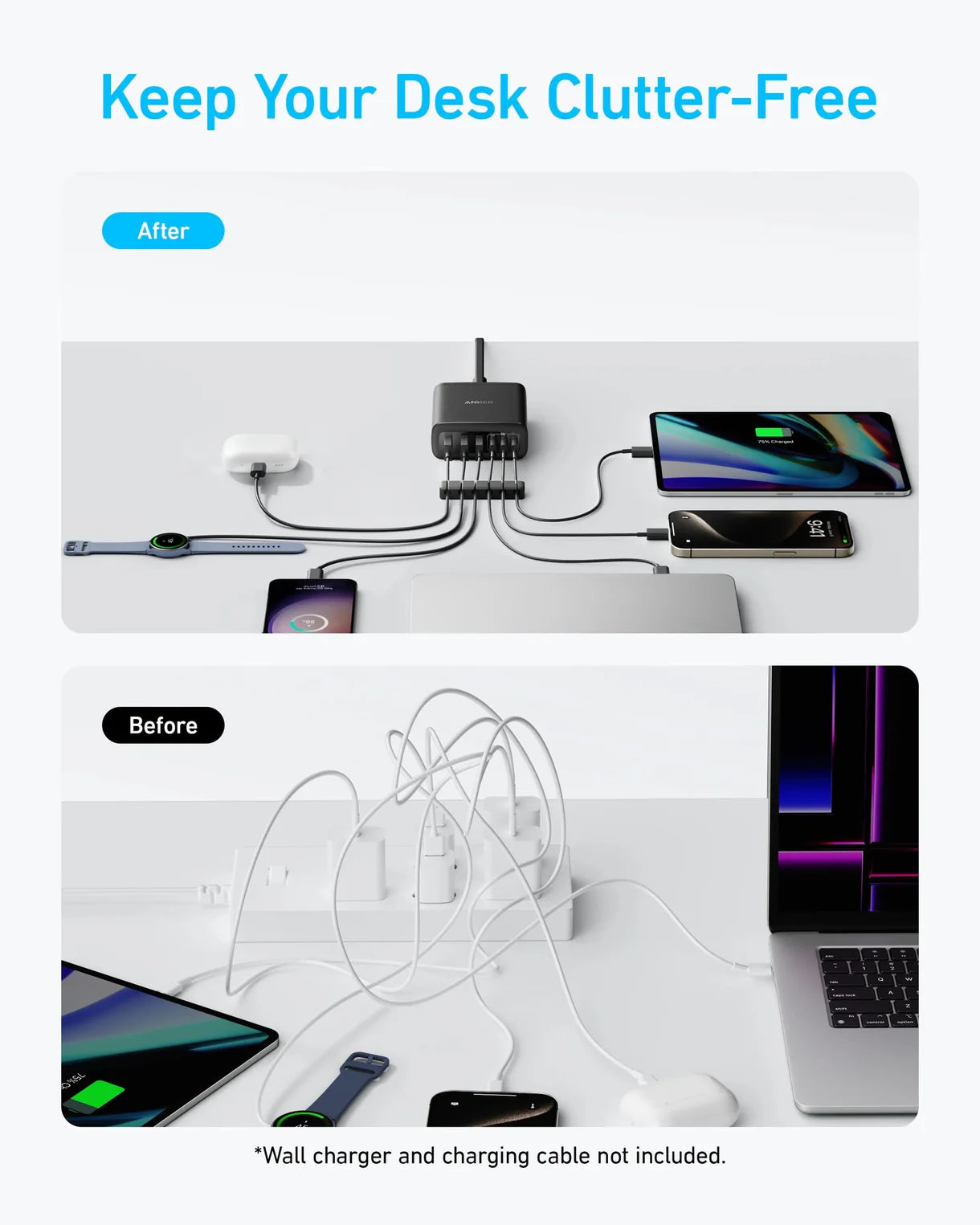Anker Charger (112W, 6 Ports, GaN) | Black