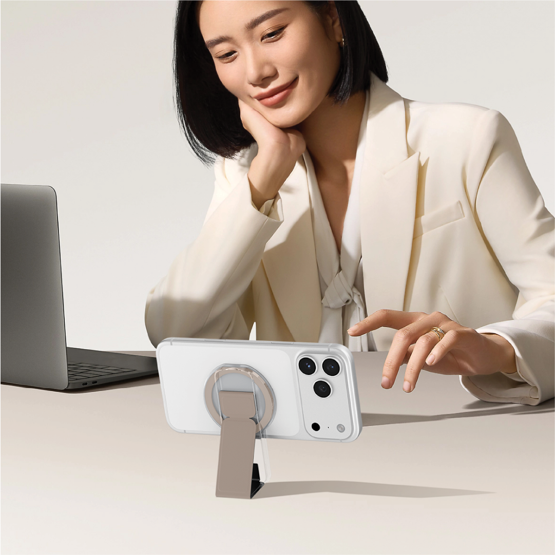 ASLI Magnetic Band Leather Grip & Foldable Stand 2-in-1 Functional Design | Desert Titanium