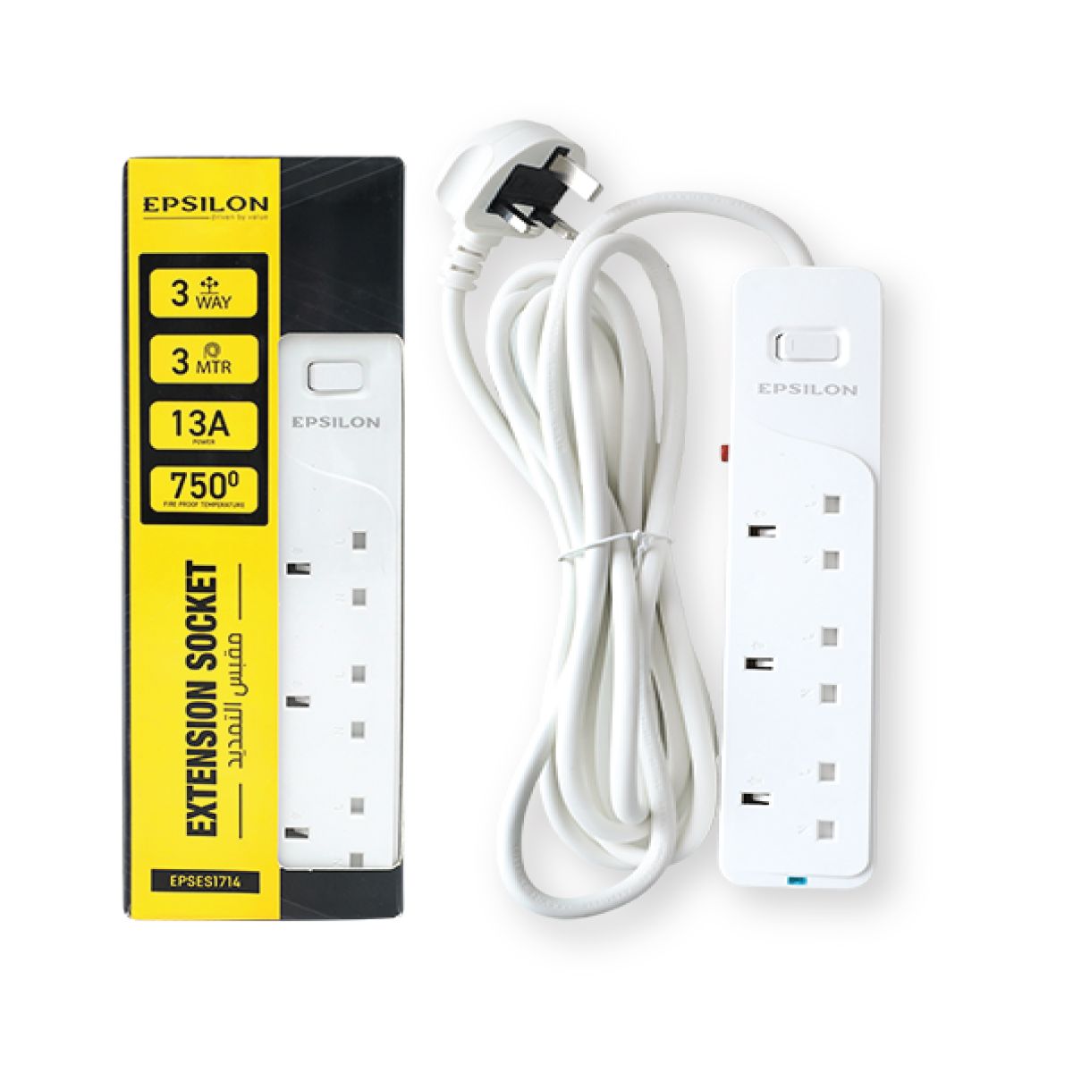 مشترك كهربائي إبسيلون EPSES1714 متعدد المنافذ مع منافذ USB