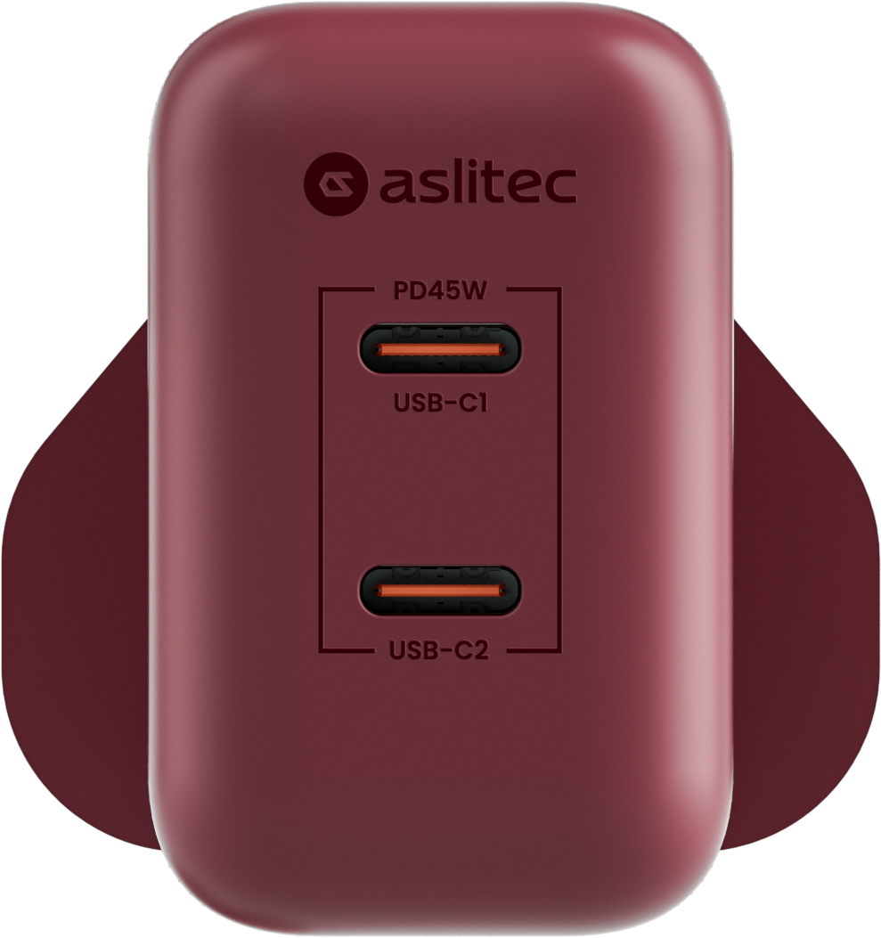 شاحن aslitec VexoraGaN بقدرة 45 واط – شاحن GaN مدمج بمنفذي USB-C