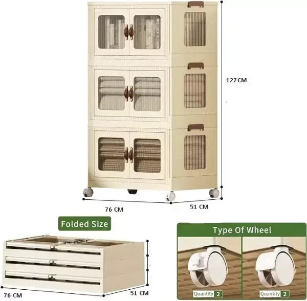 Multifunction eco-friendly storage organizer boxes plastic folding storage cabinet , 3 drawer cabinet , size 76*51*127cm