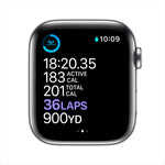 ساعة Apple Watch Series 6 GPS + Cellular مقاس 44mm بإطار من الفولاذ المقاوم للصدأ لون Silver وسوار Sport Band | اللون الأبيض – المقاس العادي.
