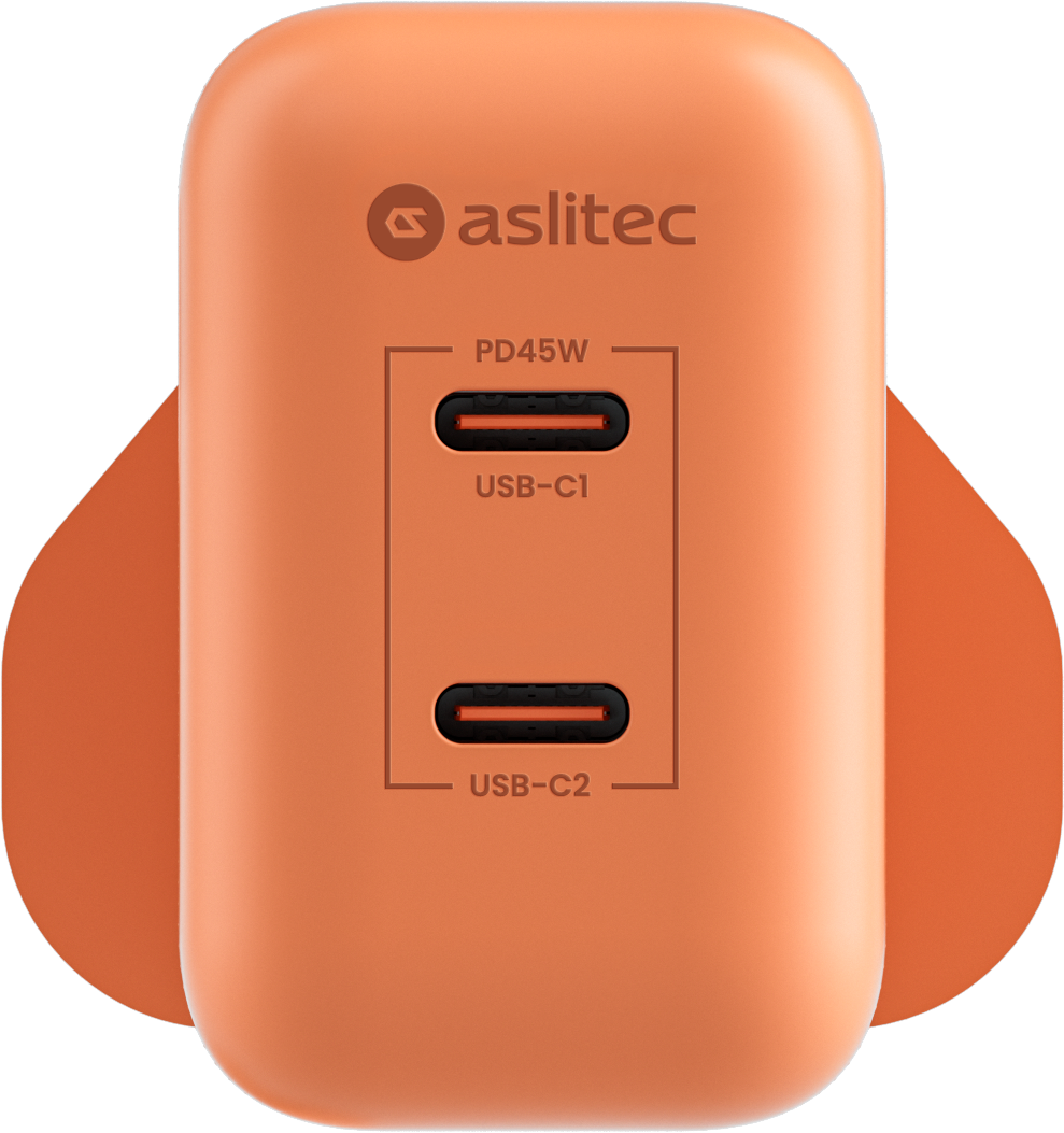 شاحن aslitec VexoraGaN بقدرة 45 واط – شاحن GaN مدمج بمنفذي USB-C