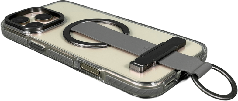 LZEL iPhone 16 Pro Max Primemag Grip Anti-drop Case With Metal Ring And Silicone Band | Clear/Gray