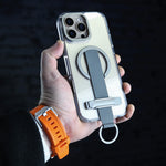 LZEL iPhone 15 Pro Primemag Grip Anti-drop Case With Metal Ring And Silicone Band | Clear/Gray