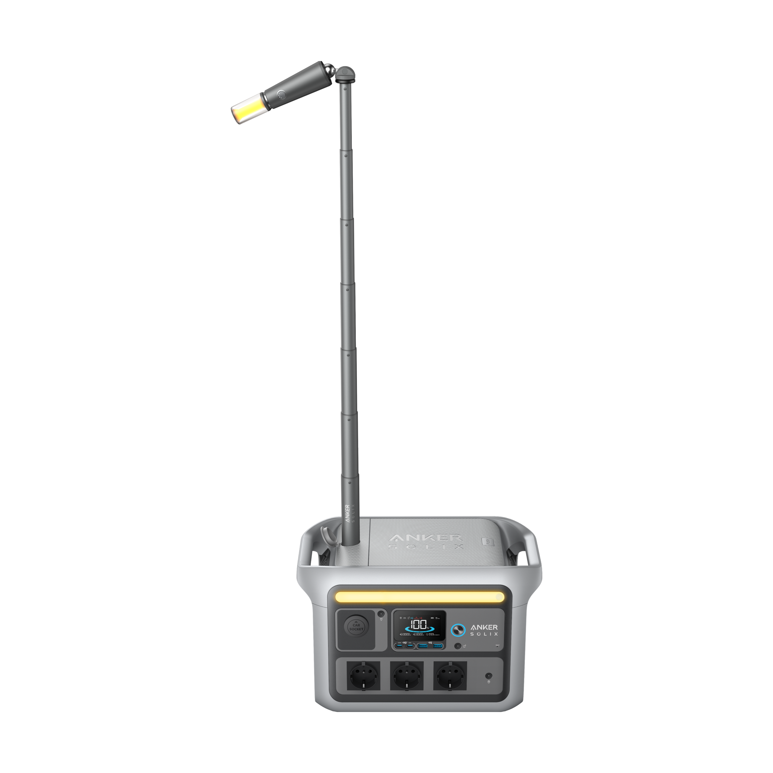 محطة طاقة محمولة Anker SOLIX C800 Plus (1200 واط / 768 واط في الساعة) مع أضواء تخييم