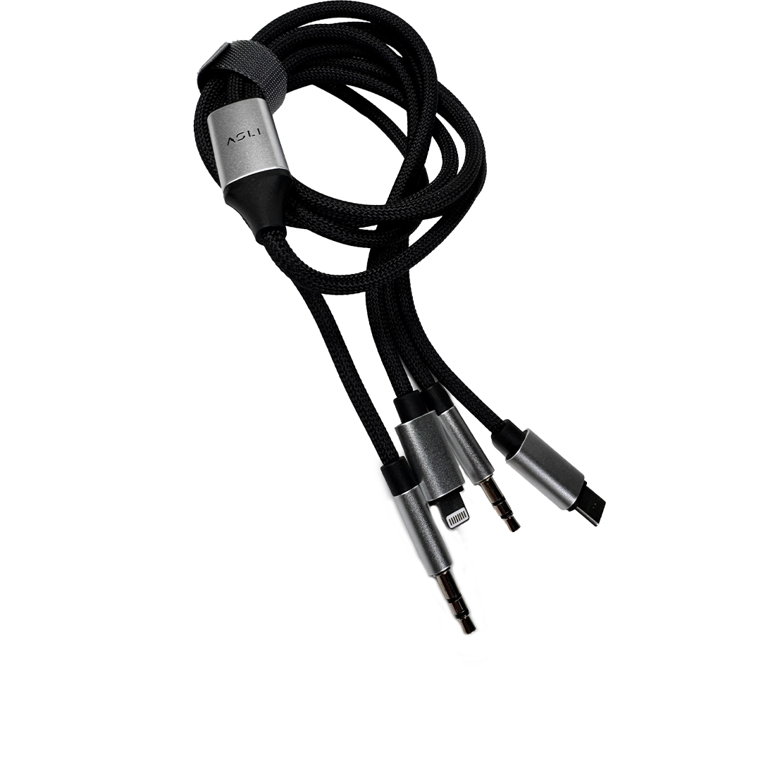 كيبل صوت Asli Global Powertriflex 3*1 مضفر بمنفذ AUX مقاس 3.5 مم | أسود