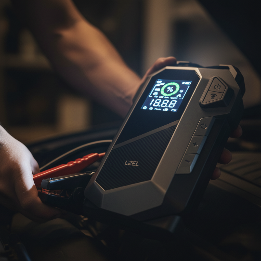 LZEL EnergizeIgnite X - 12,000mAh Car Jump Starter with LED Flashlight & Air Compressor |Gray/Black