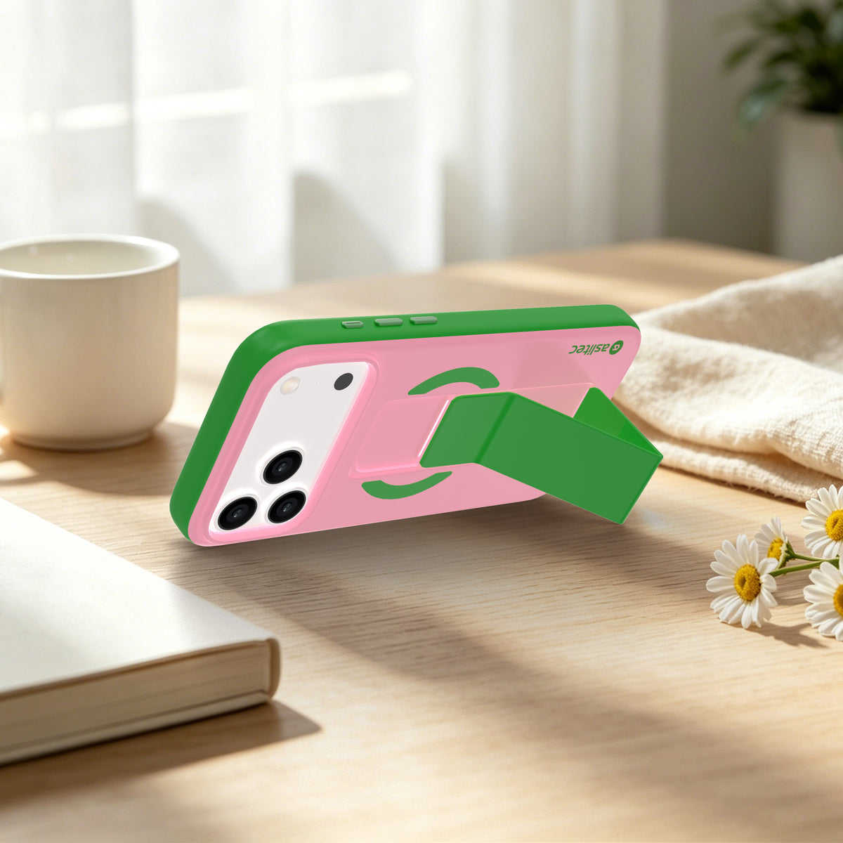 Aslitec MagColor Fusion Premium Leather MagSafe Case with Fold-Out Kickstand for iPhone 18 Pro Max