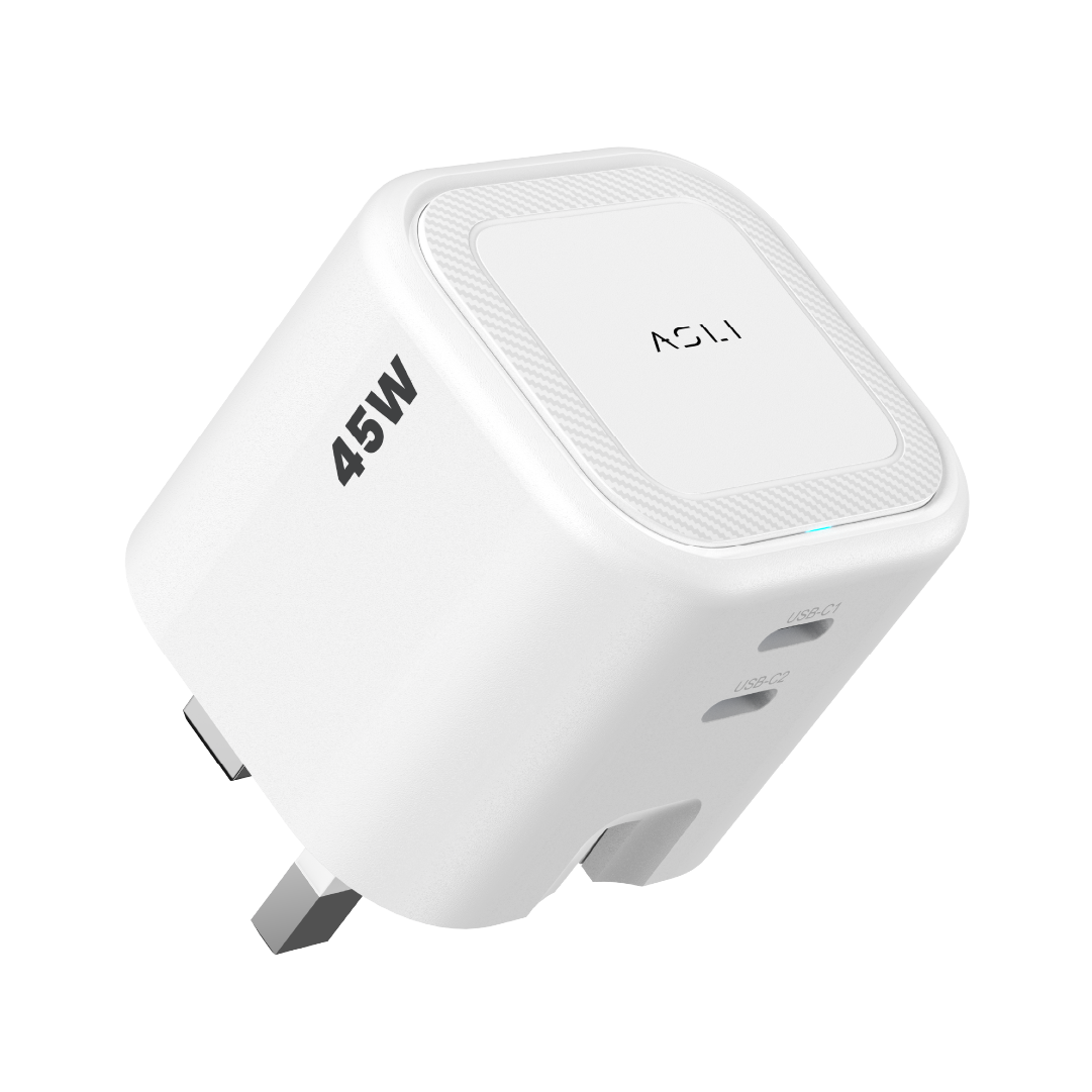 Asli  Global Powercore Dual 45 Gan Dual-Port Usb-C Fast Charger | White